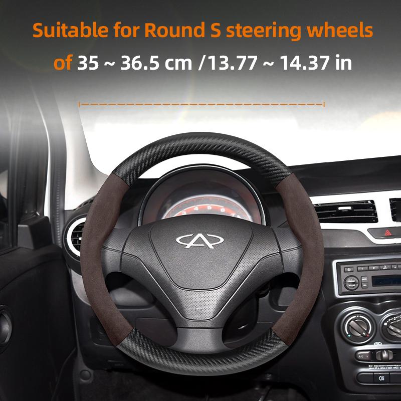 For CHERY Suede Carbon Fiber PU Leather Steering Wheel Cover Fit Tiggo 7 Pro Max 2 8 4 5 9 Qq Fx Arrizo Fulwin Omoda T11 QQ