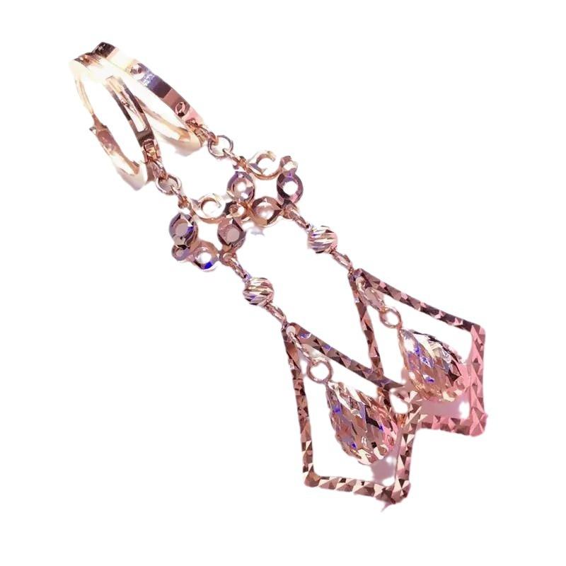 Purple Gold Rhombus Hollow Water Drop Earrings Fashion Temperament Long Rose Gold Plated Color Gold Earrings