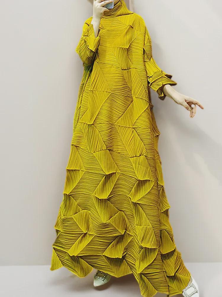 Nepravidelné plisované dámské šaty plus size - High-end, volný střih na jaro a podzim