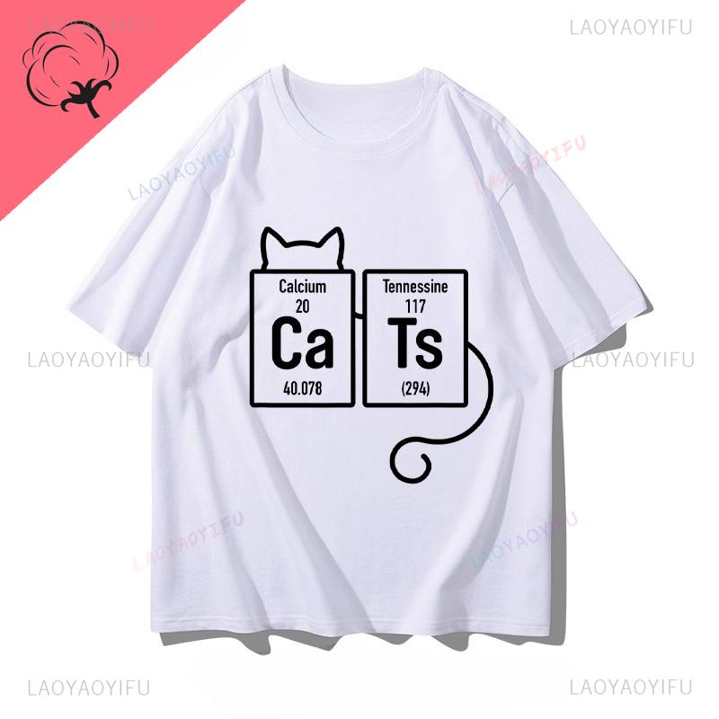 Chemical Eleunisext Periodic Table Cat Science Engineering Funny Unisex Unisex Pure Cotton Printed TShirt Couple Short Sleeve Clothes