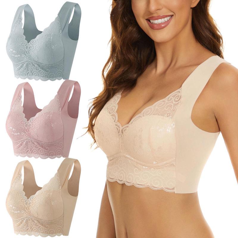 Plus Size Lace Sports Bra - Breathable Push-Up, Wire-Free, Side Support for Women