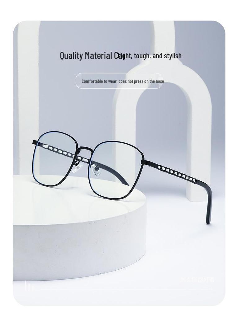 Trendy Women's Anti-Blue Light Metal Frame Glasses - Large, Fashionable, Plain Face Style