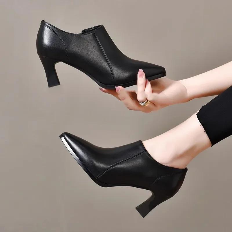 

Женские туфли на высоком каблуке из мягкой кожи, весна-лето, новый стиль, универсальные, водонепроницаемые, одинарные туфли, новая модель, ботильоны, Sing 40