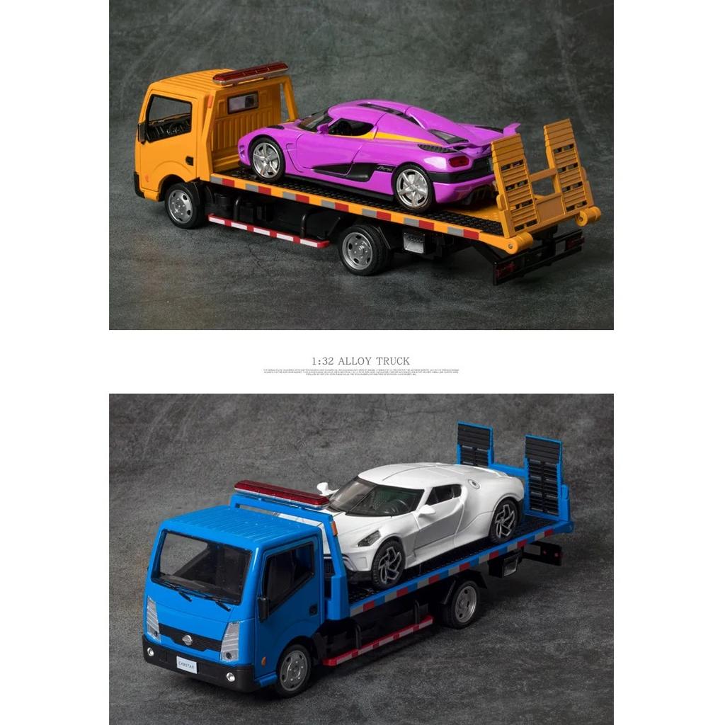1/32 Nissan VAN-Typ-Legierungsanhänger-Modellsimulations-Metallautotransporter-Abschleppwagen-Rückziehspielzeug-LKW mit Sound und Licht