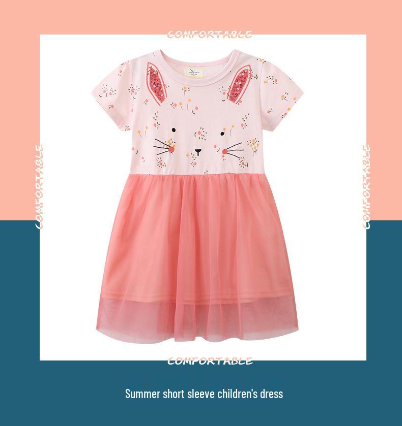 2026 Summer Short Sleeve Cartoon Girls' Gauze Skirt Dress - Stylish Children's Clothing
