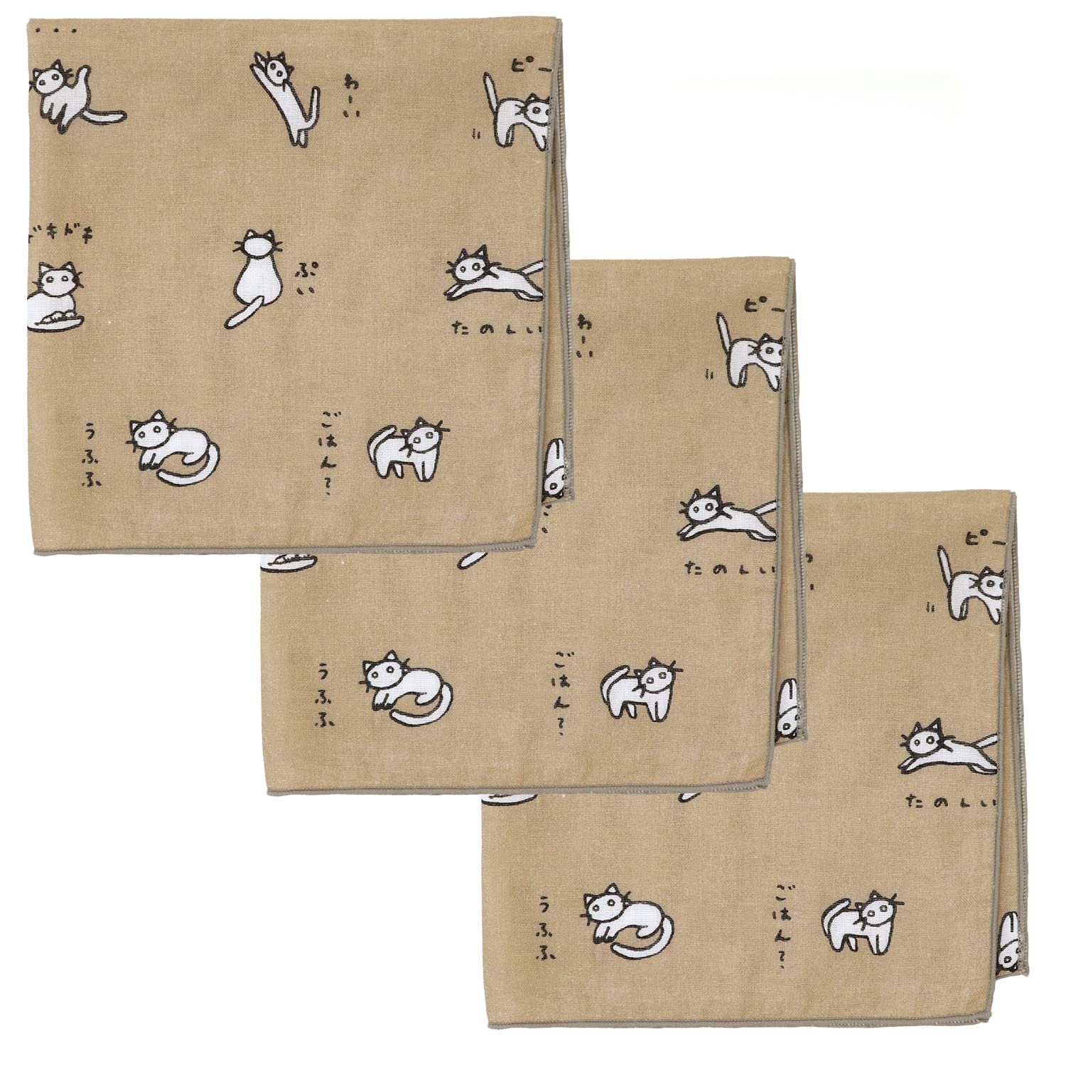 

KOMESICHI COLLECTION Gauze Set of Cat Roasted Tea Made in Iroha Mameo Series Handkerchiefs, 3, Design, Design, Japan, 100% Cotton, 35x35cm,