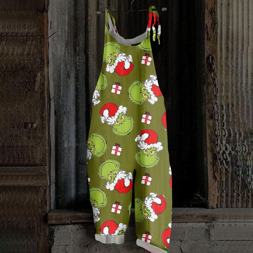 Women's Casual Loose Jumpsuit Christmas Print Wide Leg Jumpsuit Sleeveless With Pockets