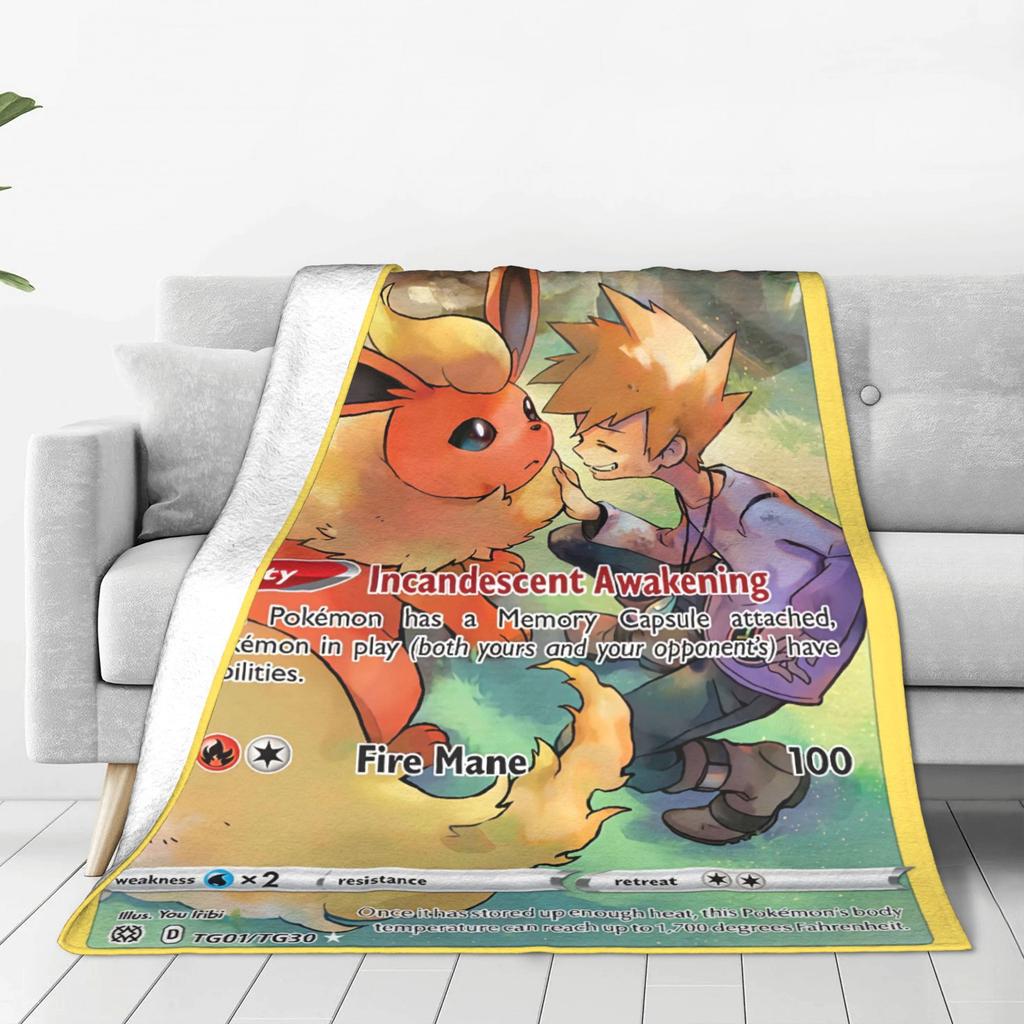 Pokemon Flareon GX Deken Super Warme Comfortabele Pluche Worpdeken Voor Kind Woonkamer Flanellen Sprei Bedsprei