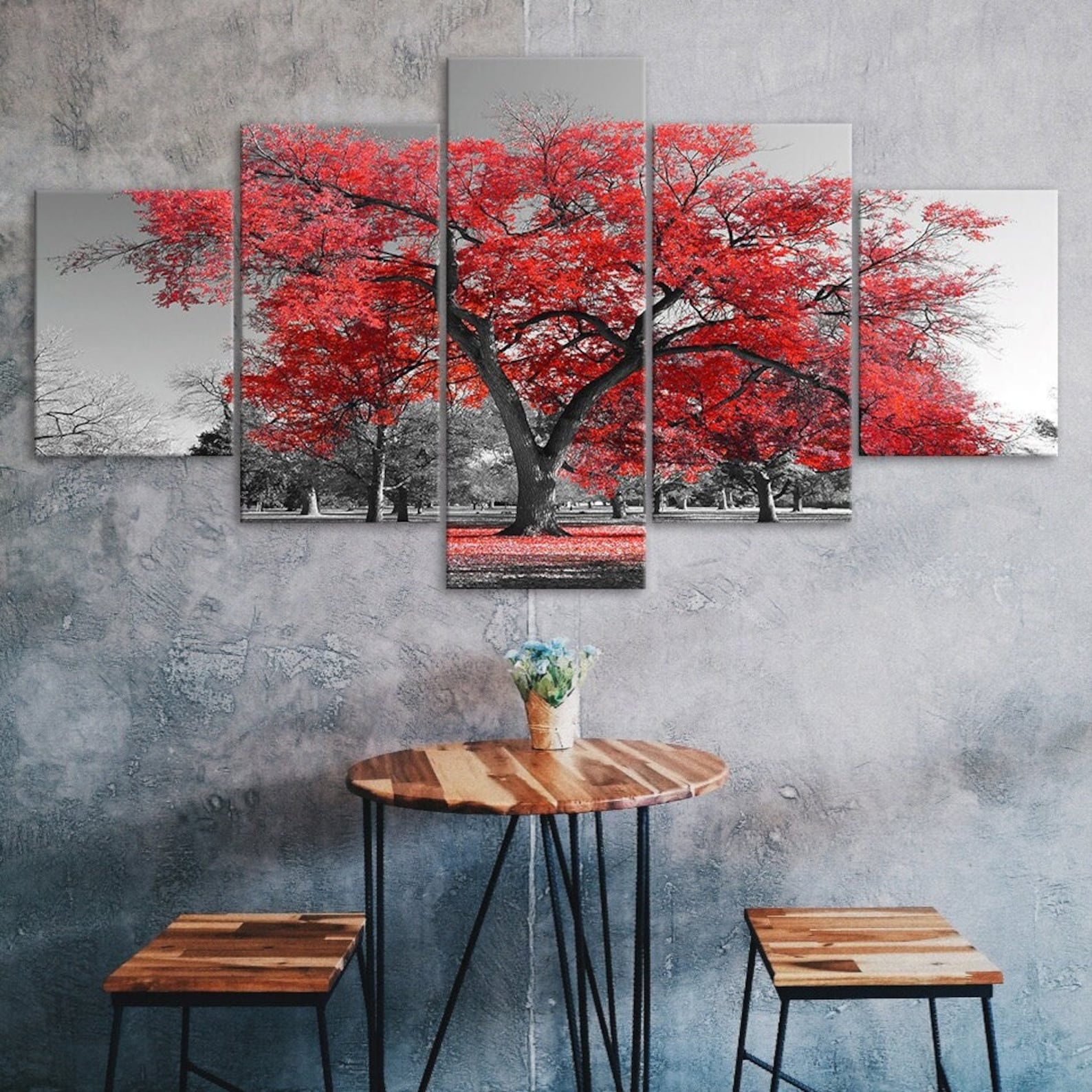 

Red Leaves Tree 5 Piece Canvas Wall Art Multi Panel Print Modern Poster Home Decor Picture Gift For Him For Her 20X35 20X45 20X55CM