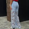 Dżinsowe Spodnie z Wysokim Stanem i Szerokimi Nogawkami z Koronkową Nakładką Styl Streetwear Damskie