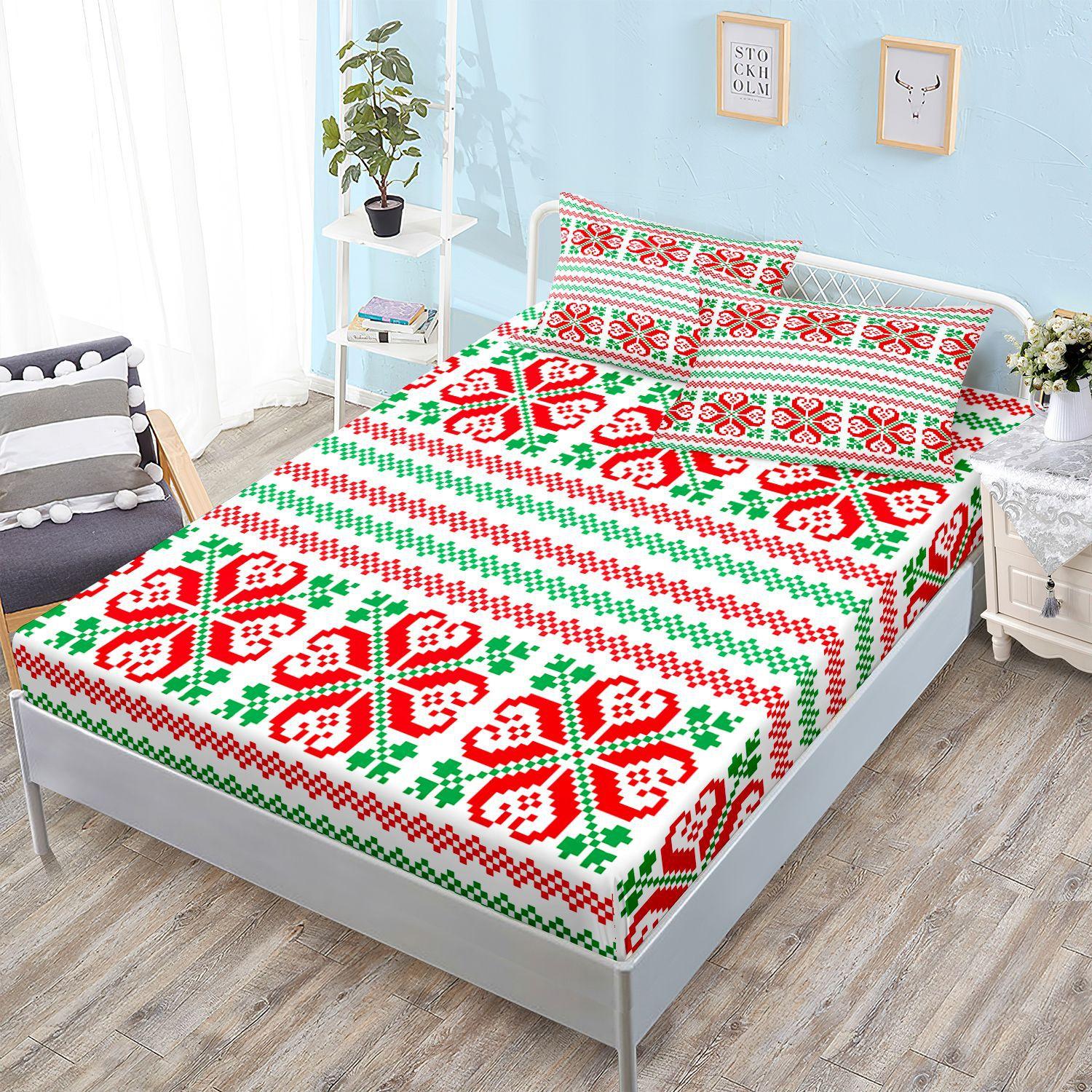 

Sheet Three-Piece Bedspread Pillowcase Christmas Mattress Protective Cover Sheet 100*190*40cm*1 Pillowcase 51*75cm*1