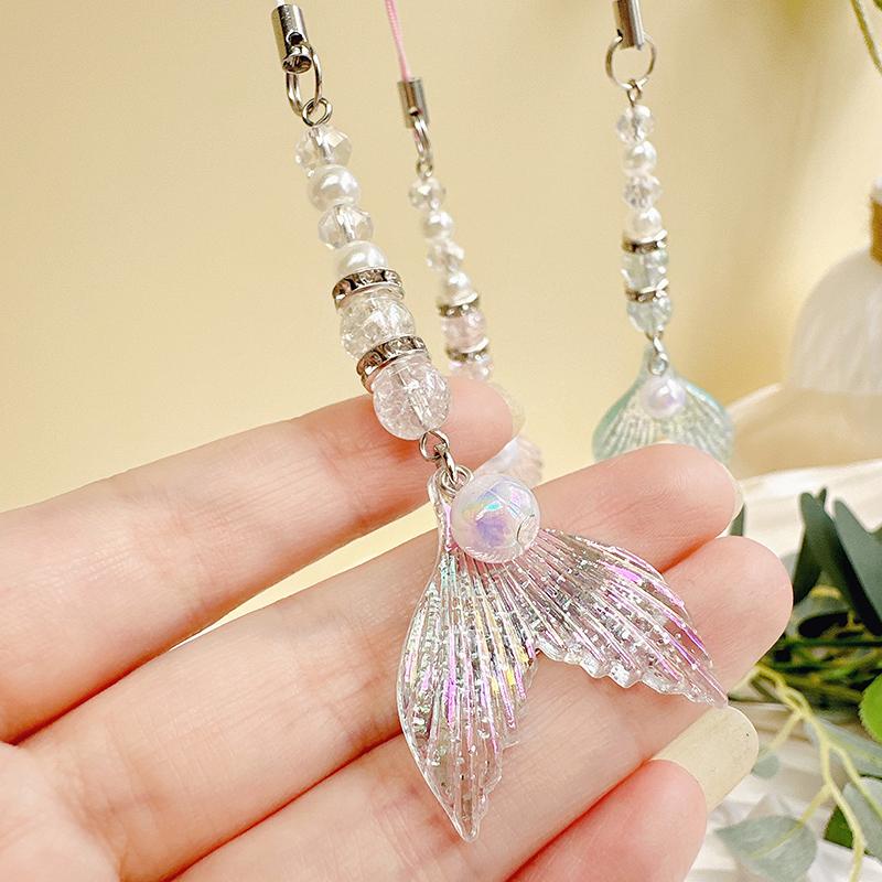 Mermaid Tail Pendant Macaroon Beading Keychain Phone Chain Lanyard Original Anti-Lost Decoration Accessories Gift