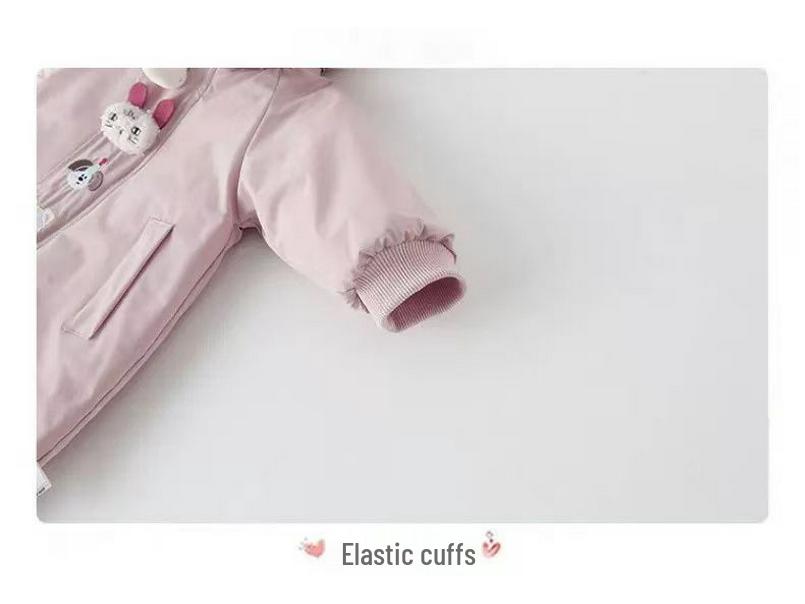 Baby Girl Velvet Jumpsuit - Warm, Cute Cartoon Hooded Windbreaker Onesie
