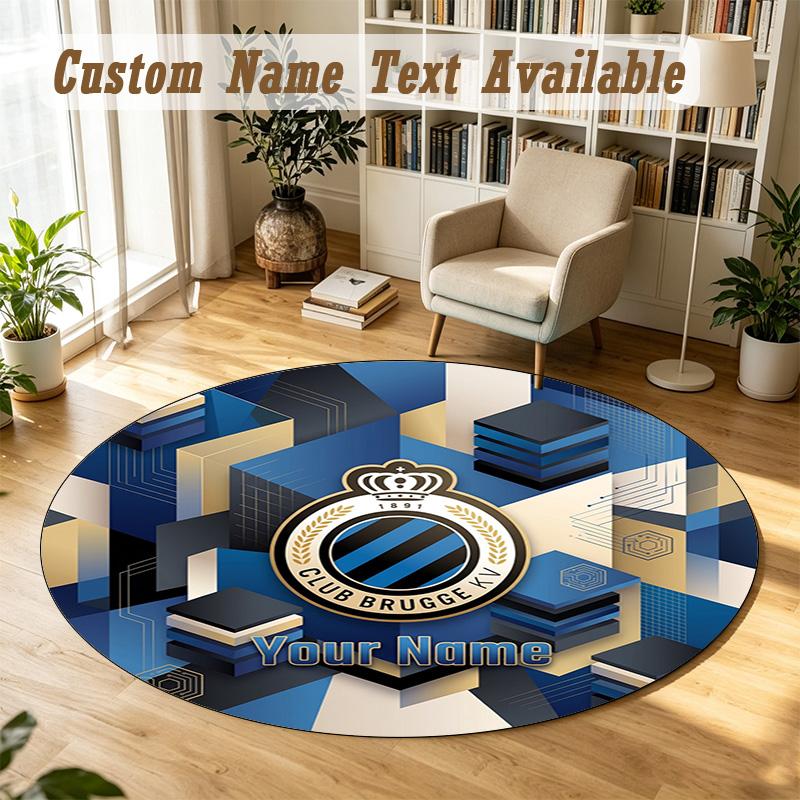 Round Rug Custom NameClub Brugge FC Pattern Non Slip Carpet Home Floor Decor