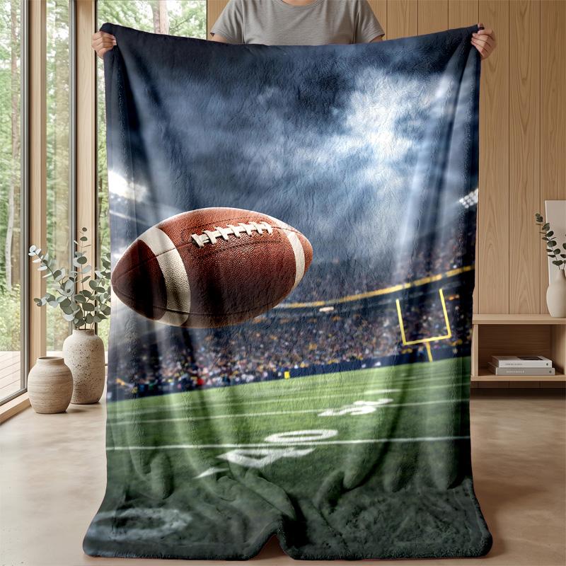 American Football in Stadium blanket Personalized Name Flannel Blanket Soft Cozy Plush Throw for Sofa Bed Lightweight Home Decor