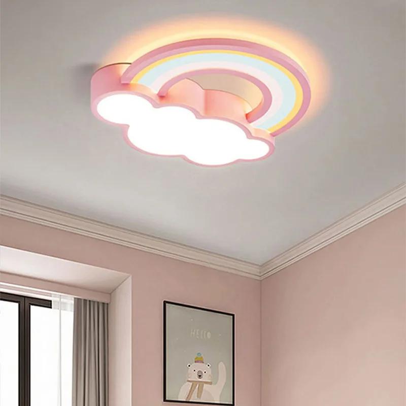 Children's Room Ceiling Lamp Cartoon Rainbow Clouds Simple And Warm Boys And Girls Bedroom Princess Room Light Fixtures