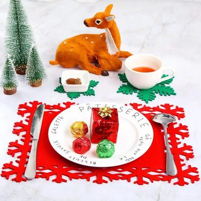 12pcs Christmas Placemats Creative Snowflake Shaped Felt Non Slip Coasters Kitchen Food Bowl Mat Christmas for Home Table Decor