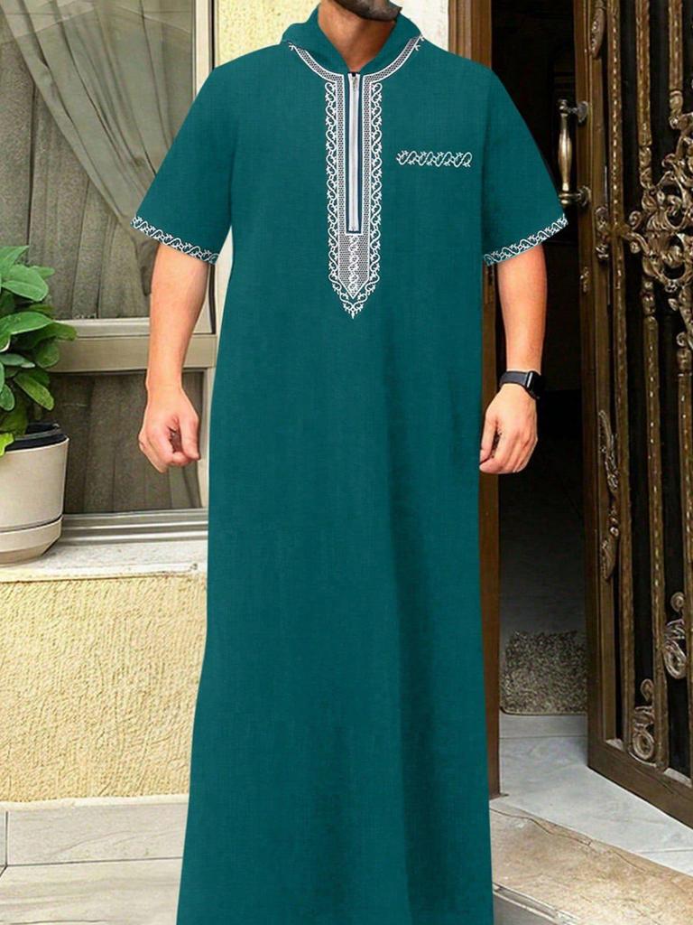 Embroidered Hooded Robe for Muslim Men, New Style Middle Eastern Thobe, Loose Long Sleeve Ethnic Design, Available Now