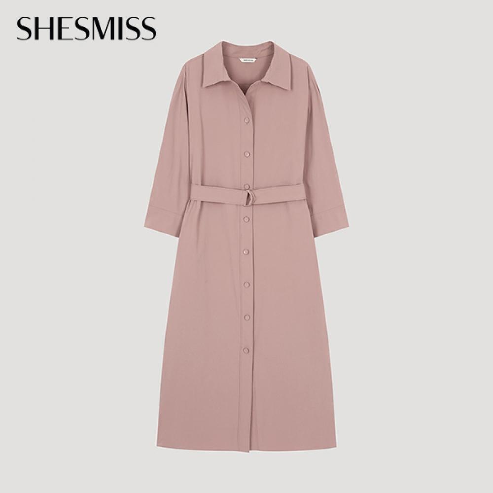 

She S miSS Belted Open Collar Shirt dreSS Swwopo22080 Di dark pink/55