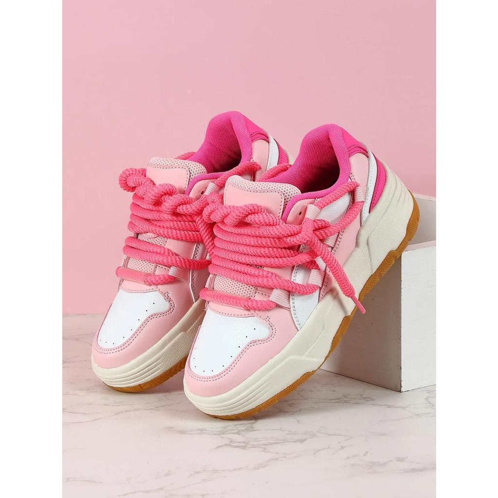 Fashion Platform Sneakers Women Chunky Shoes PU Leather Casual Shoes Ins Board Shoes Lace-up Outdoor Walking Footwear