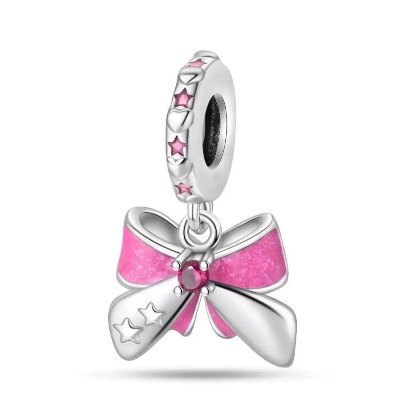 New Copper Shining Colorful Zircon Love Bow Fitting Charm Pendant Fit For Original Bracelet Diy Girls' Jewelry Love Gift