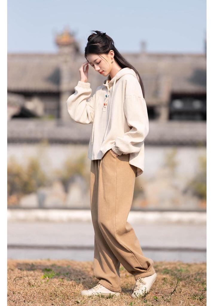 Women's Winter Heavy Industry Insulated Plus Velvet Hooded Button-Up Cotton Linen Pullover
