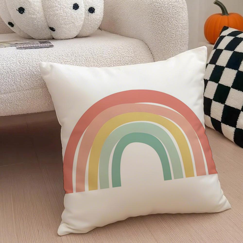 Colorful Cheerful Art Cartoon Rainbow Sun Cushion Cover Throw Pillow Cover Hidden Button Durable Polyester Chair Cushion