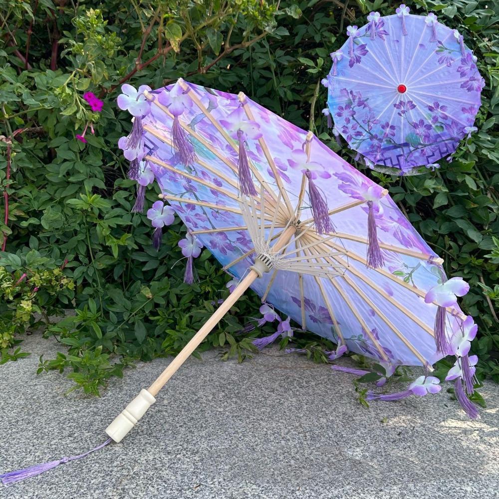 56cm Fabric Tassel Umbrella Handheld Chinese Style Ancient Dance Umbrella Rainproof Windproof Chinese Antique Umbrella