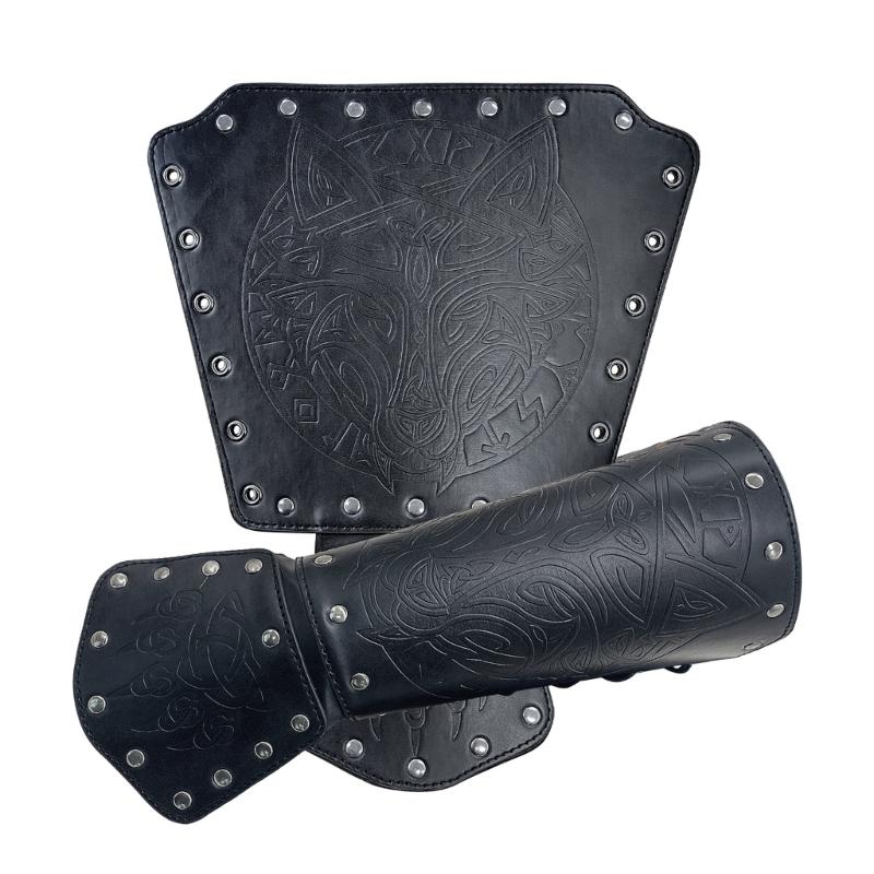 Viking Knight Arm Gauntlets Bracer Vintage Faux Leather Gauntlets Wristband Medieval Leather Bracers Arm Armors