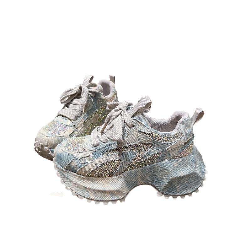 Fashion Women's Sneaker Crystal Platform High Heels Sport Shoes 2025 Autumn Luxury New Lace Up Running Hiking Shoes Casual Mujer Zapatos