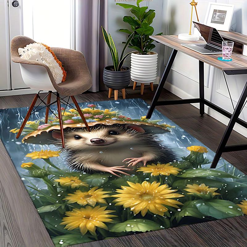 1pc Hedgehog Flower Crown Chair Mat - Anime Cartoon Design Office Chair Pad, Non-Slip Carpet for Home Decor, Suitable for All Seasons.C027