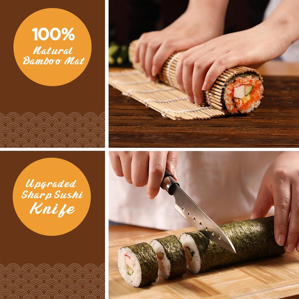 1set DIY Bamboo Sushi Maker Multifunctional Roll Cooking Tools with Sushi Bazooka Make Bamboo Mats Bamboo Chopsticks