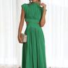 Women's Elegant Dress Summer Fashion Casual Solid Color Sleeveless Backless Dress Women's Sexy Hollow Pleated Long Dress