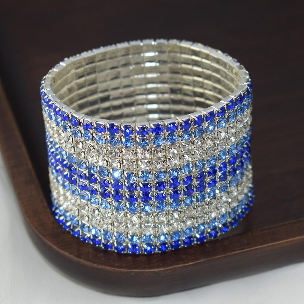 Bracelet Super Flash Incrusté de Cristal Brillant Strass Multi-Couches Large Cordon Élastique Ornement