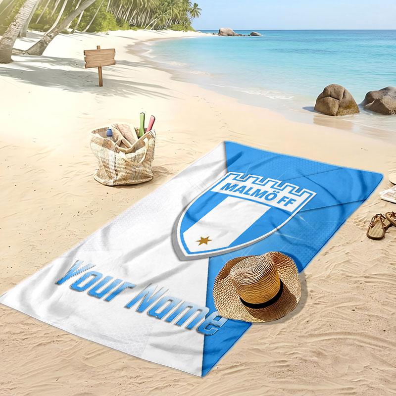 Asciugamano da Spiaggia Stampato Personalizzato Malmö FF Logo Calcio Supporto Nome Personalizzato Testo Asciugamano Assorbente Per Sport Viaggio Regalo Speciale