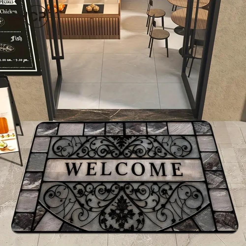 Modern Slate Pattern Design Welcome Door Mat Non Slip Rug for Indoor Outdoor Use Patio Balcony Living Room Bedroom Floor Carpet