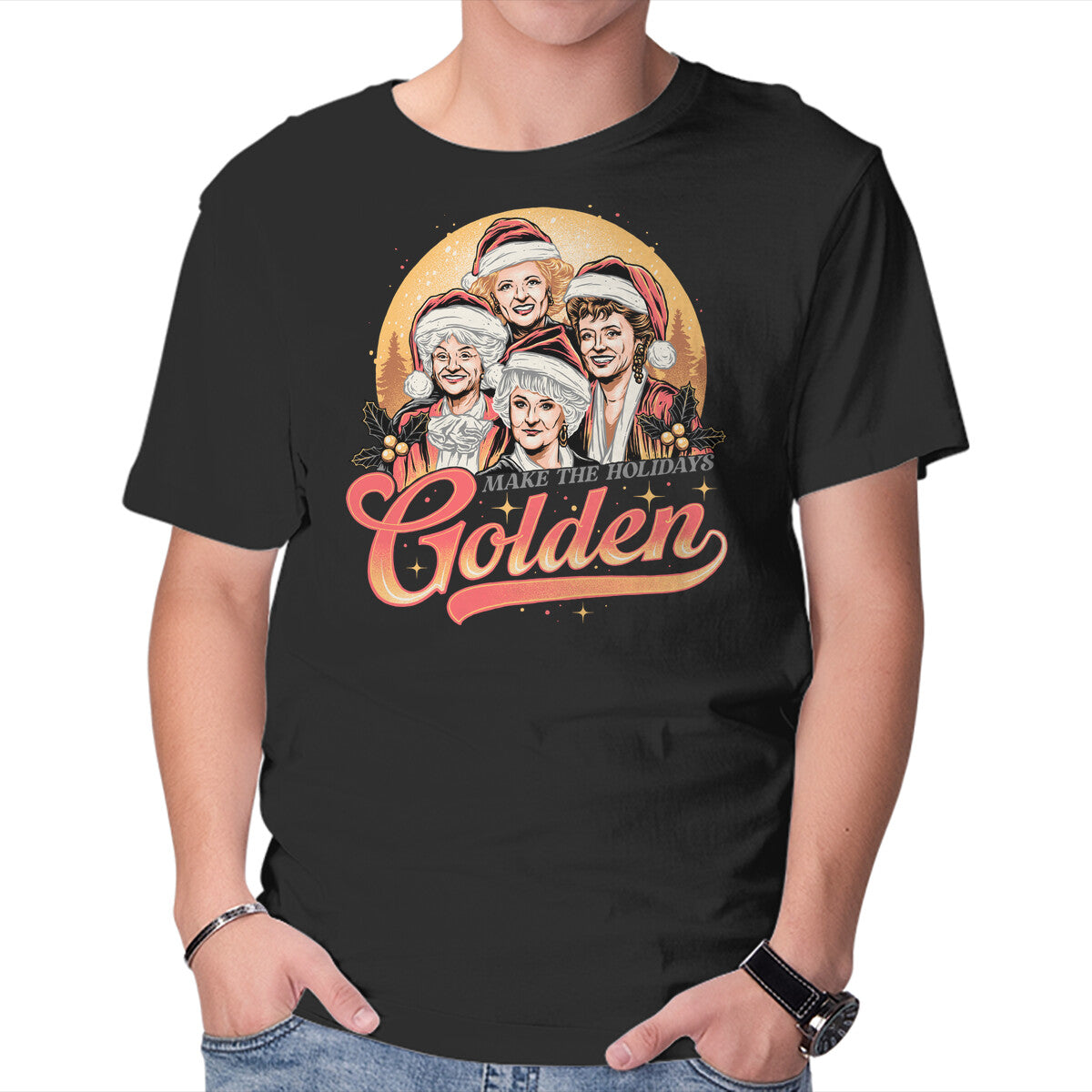 Unisex Crew Neck T-Shirt Golden Holidays Graphic Short Sleeve Casual Tee XL