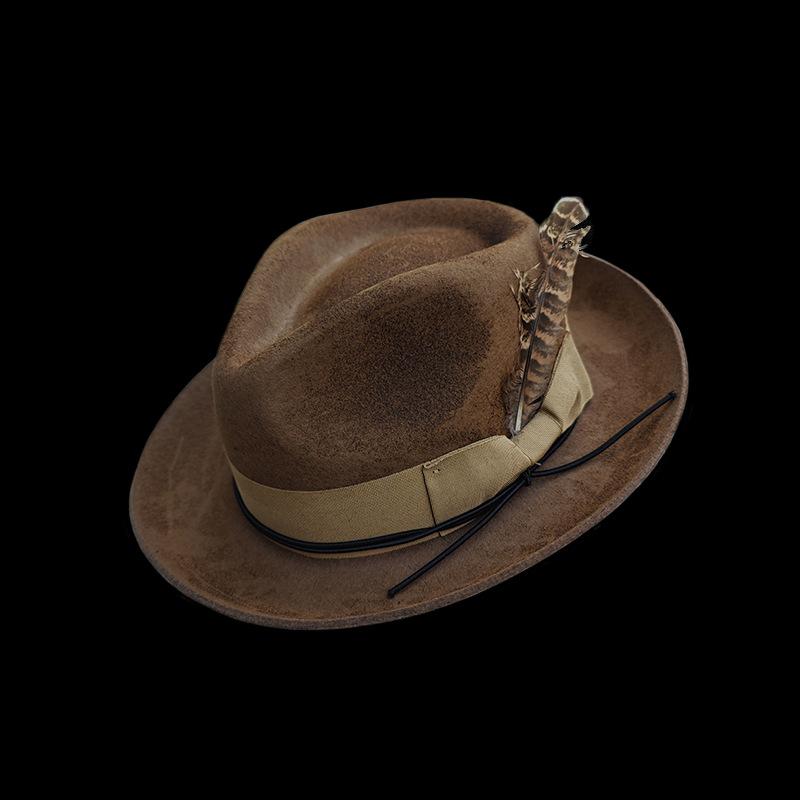 Old Retro Sheep Felt Hat Feather Decorative Wool Top Hat British Teardrop Top Hat