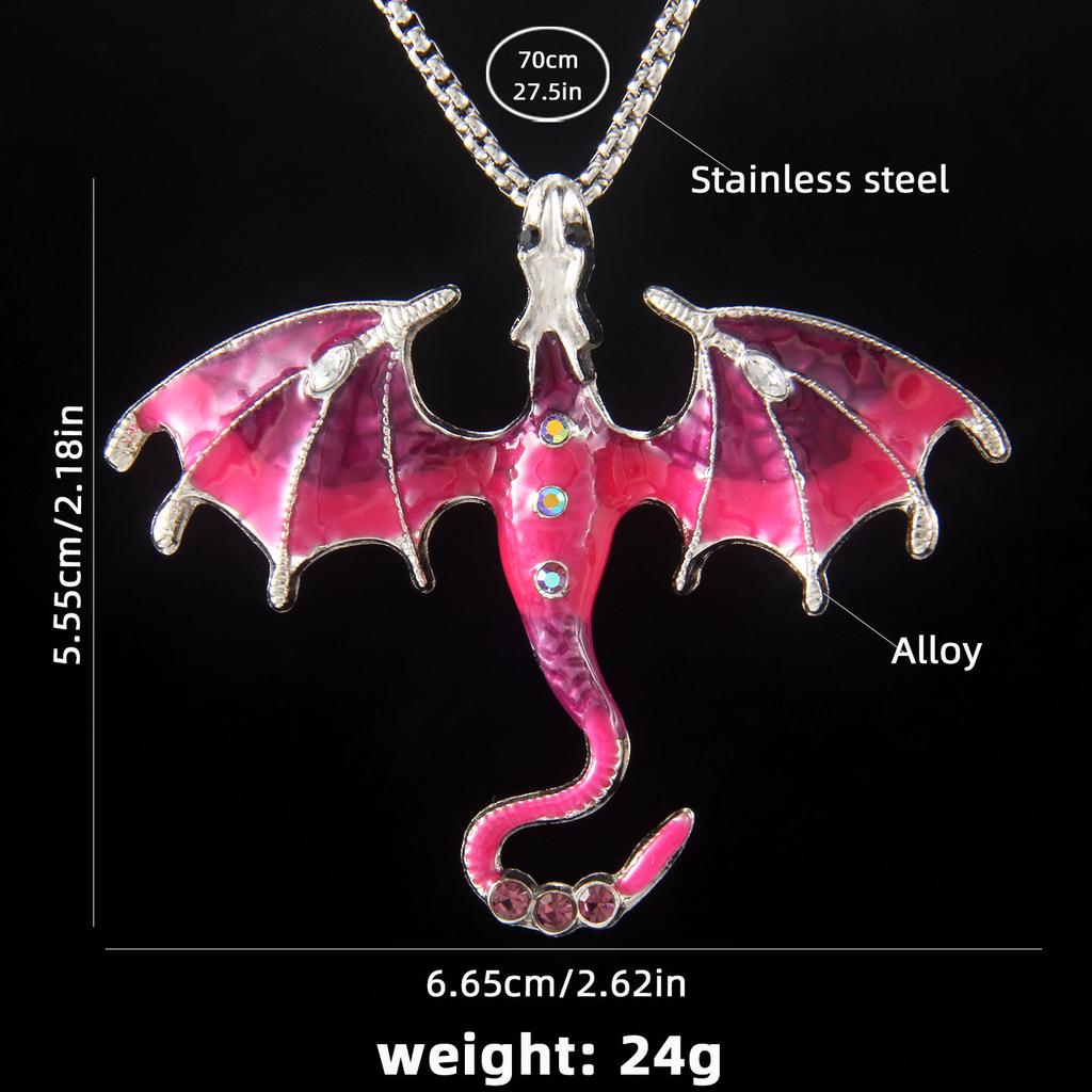Dripping oil cartoon dragon color necklace European and American fashion animal stainless steel lanyard