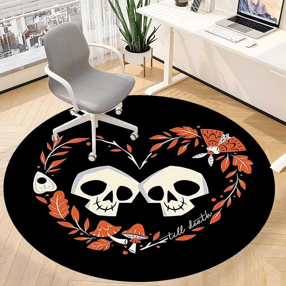 1pc Skulls Heart Office Round Area Rug,  Mat Suitable For Office, Under Office Chairs Bedroom Living Room Home Decor, Room Deco