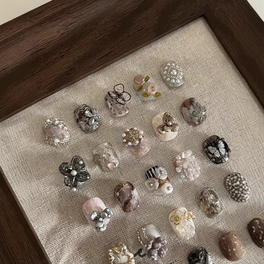 Retro Wood Grain Photo Frame & Nail Display Board for Content Creators