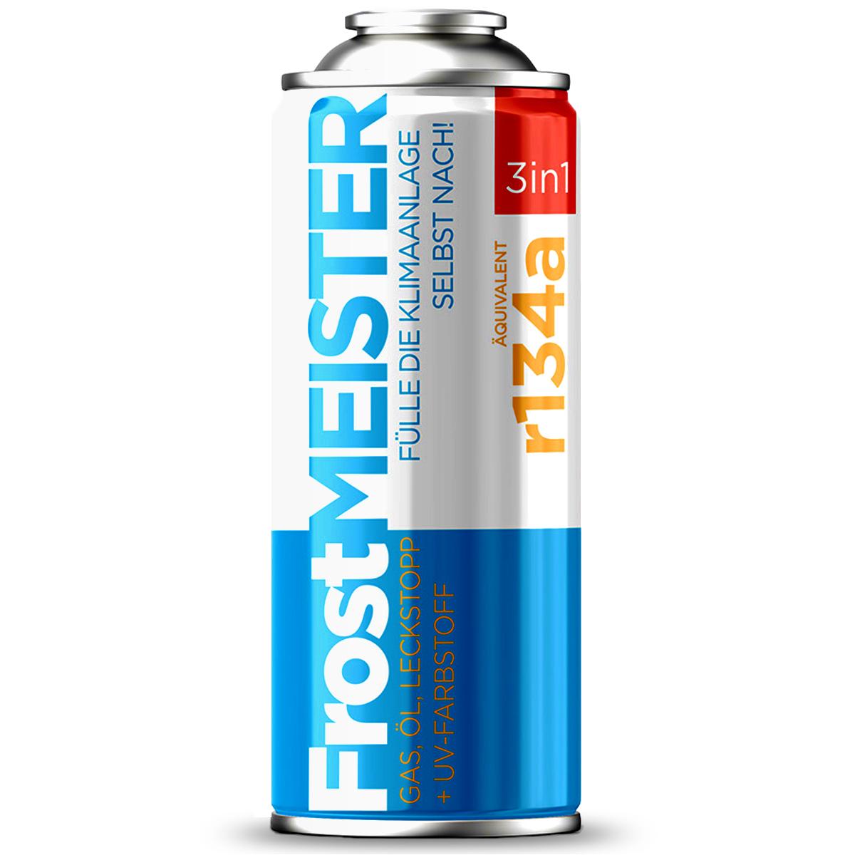 Frostmeister 3W1 400ml - Boîte de Gaz Réfrigérant R134A + Huile Lubrifiante + Scellant | Gaz pour Recharger la Climatisation