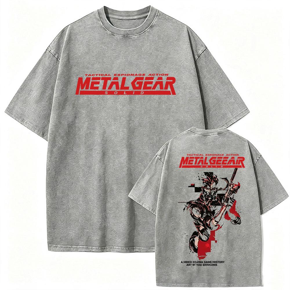 Hot Game Metal Gear Solid 3 Snake Eater Vintage Washed T Shirt Unisexs Loose Player Fans Fashion Short Sleeve Tshirts Streetwear