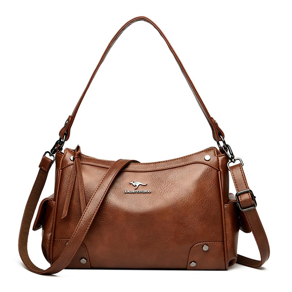 Fashionable Simple Vintage Style Large Capacity Women's Shoulder Bag Multifunctional Casual Leather Crossbody Bag