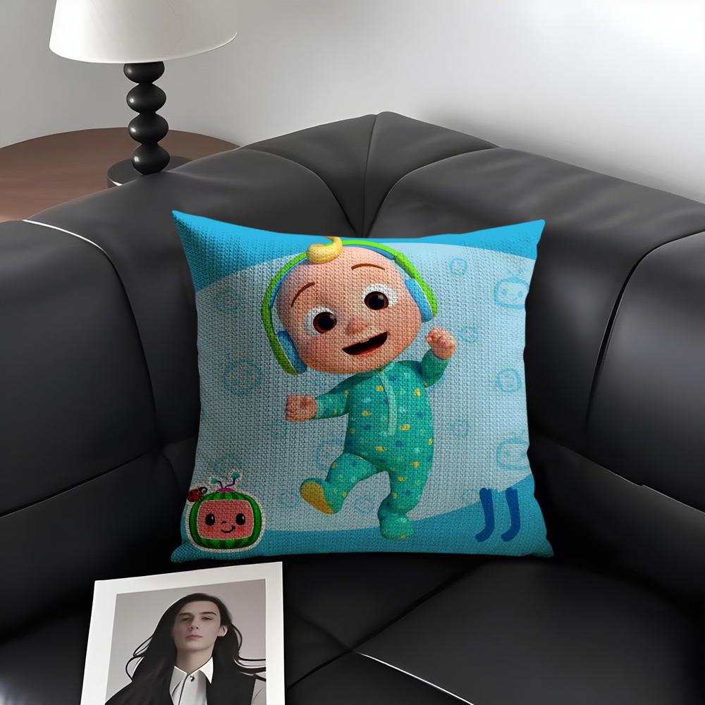 Cartoon CoComelon Cute Cushion Cover Natural Linen Organic Fabric DoubleSided Printing Sofa Home Decor Gift Pillow Case