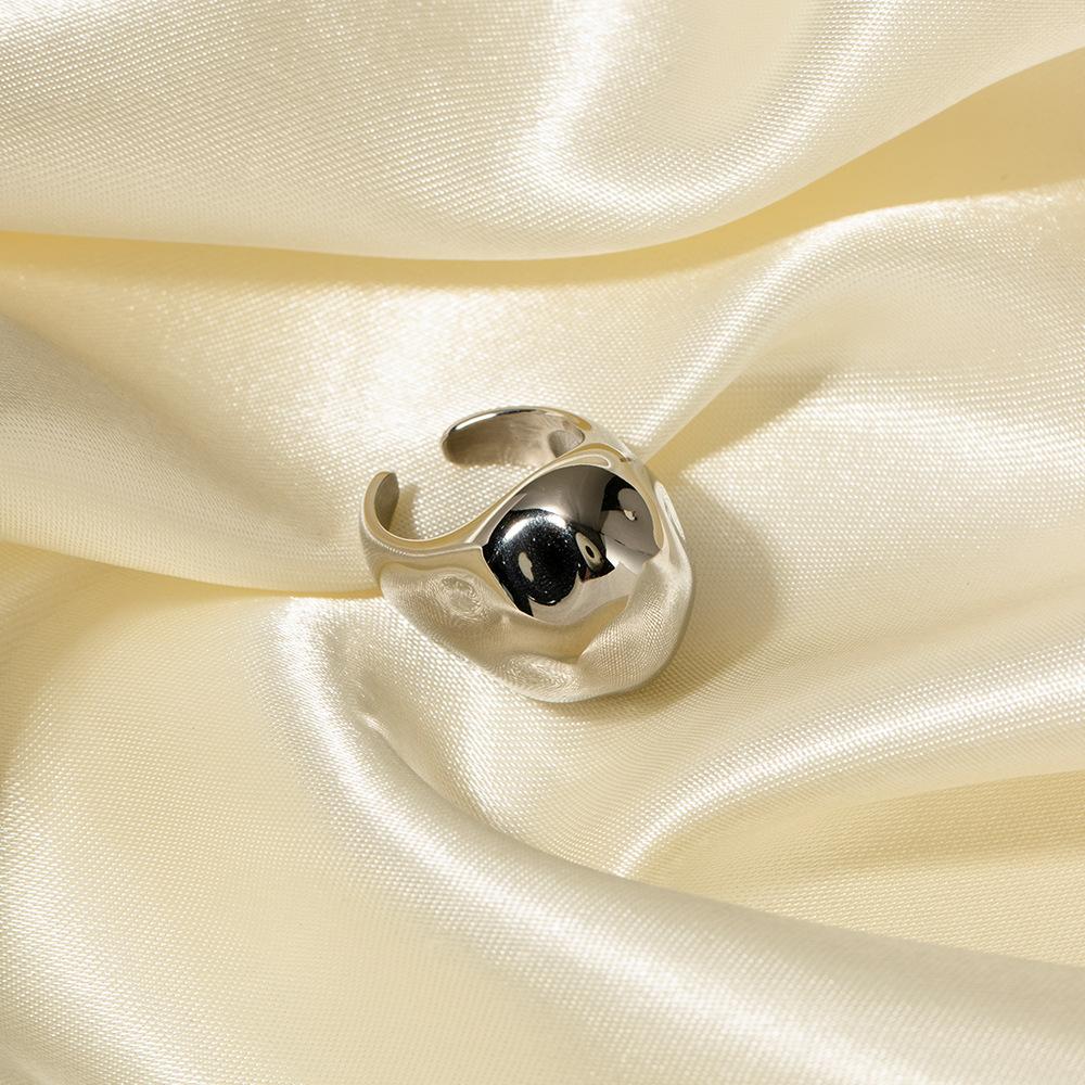 

Golden Color Round Hammered Chunky Rings for Women Fashion Exaggerated Glossy Dome Thick Open Ring Stainless Steel Zircon Gift медный