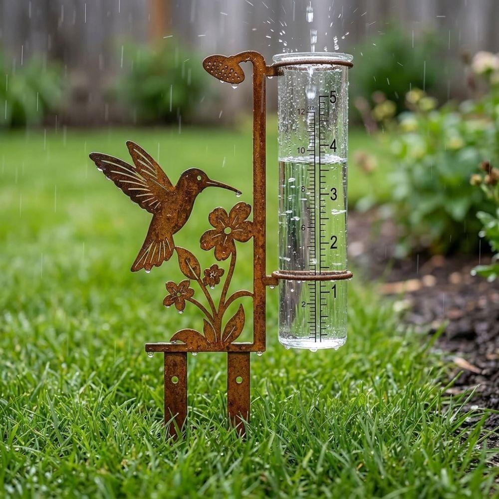 Freeze Proof Garden Rain Meter Vintage Flower Bird Yard Rainfall Monitor Bird Watching