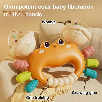 Brinquedo chocalho infantil em forma de caranguejo, sino de mão, brinquedos de dentição, sino de dentição multitextura mastigável para alívio da dentição