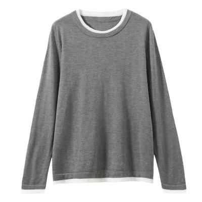 Color-Blocking Rundhals Basic Bluse für Damen Bequeme Passform Langarm Frühling Neueste Kammgarn Falsches Zweiteiler Strickpullover