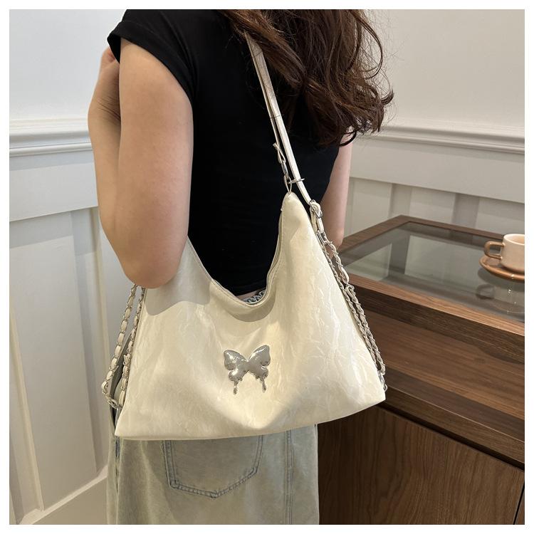 Women's Faux Leather Bucket Bag, Double Strap Butterfly Texture Shoulder Crossbody Purse, Soft Handbag with Phone Pocket